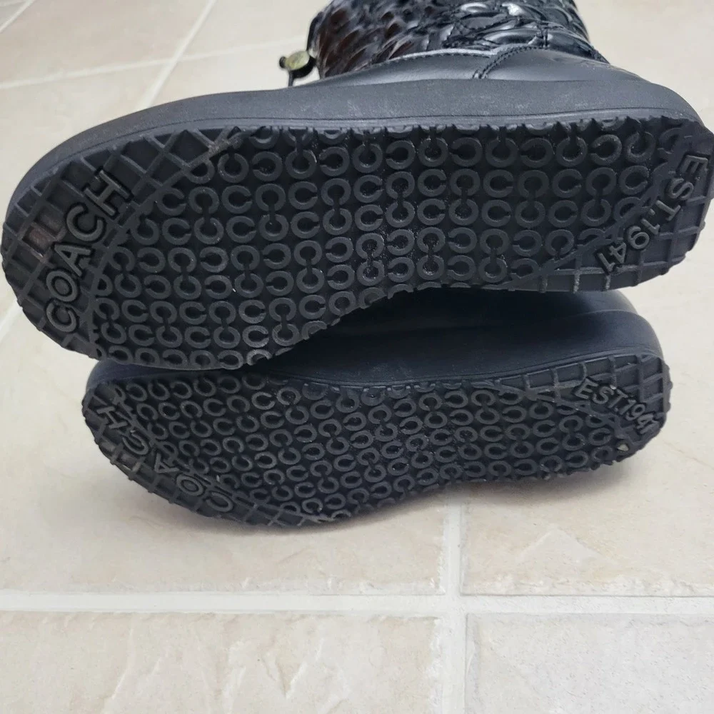 Coach Prisilla Black Quilted Patent Leather Snow Boots Womens 5 Luxury Gorpcore